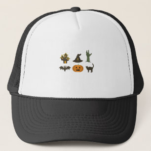 Halloween Icons Symbole Spuk Haus Truckerkappe