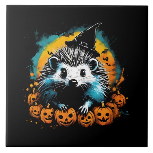 Halloween Igel und Kürbis niedlich Fliese (Vorderseite)