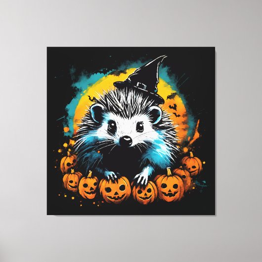 Halloween Igel und Kürbis niedlich Leinwanddruck (Vorderseite)