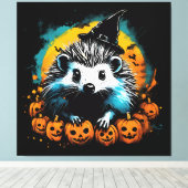 Halloween Igel und Kürbis niedlich Leinwanddruck (Insitu (Holzboden))