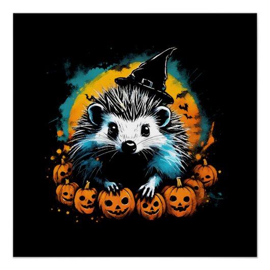 Halloween Igel und Kürbis niedlich Poster (Vorderseite)