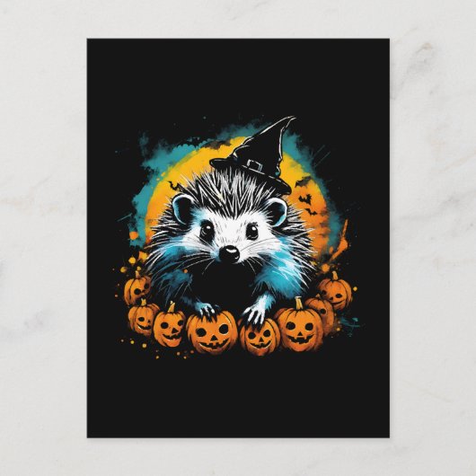 Halloween Igel und Kürbis niedlich Postkarte (Vorderseite)
