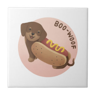 Halloween Illustration: Boo-Woof (Dackel) Fliese