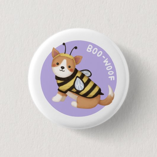 Halloween Illustration: Boo-Woof (Walisischer Korg Button (Vorderseite)