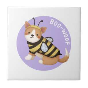 Halloween-Illustration: Boo-Woof (Welsh Corgi) Fliese