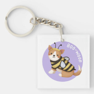 Halloween-Illustration: Boo-Woof (Welsh Corgi) Schlüsselanhänger