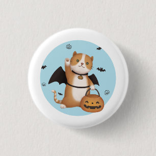 Halloween-Illustration: Fledermaus-Katze Button