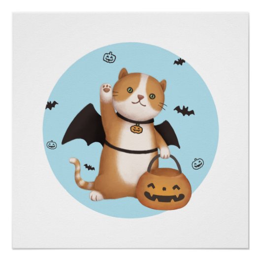 Halloween-Illustration: Fledermauskatze Poster (Vorderseite)