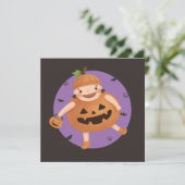 Halloween-Illustration: Kürbismädchen Einladung (Stehend Vorderseite)