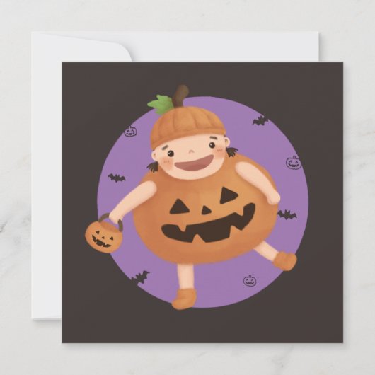 Halloween-Illustration: Kürbismädchen Einladung (Vorderseite)