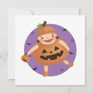 Halloween-Illustration: Kürbismädchen Einladung