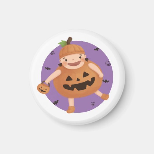 Halloween-Illustration: Kürbismädchen Magnet (Vorne)
