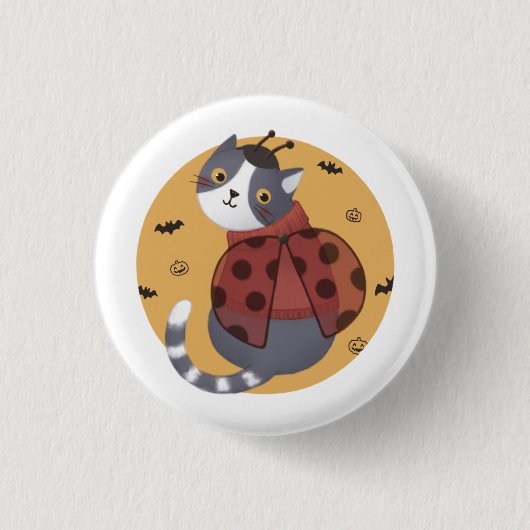 Halloween Illustration: Ladybug Cat Button (Vorderseite)