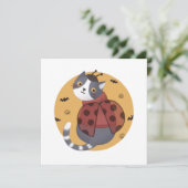 Halloween Illustration: Ladybug Cat Dankeskarte (Stehend Vorderseite)