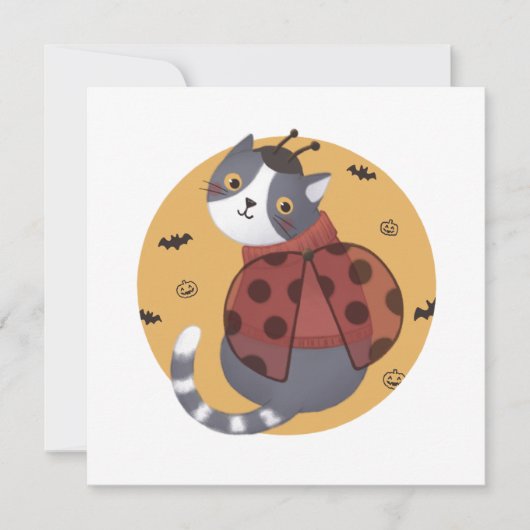 Halloween Illustration: Ladybug Cat Einladung (Vorderseite)