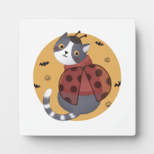 Halloween Illustration: Ladybug Cat Fotoplatte