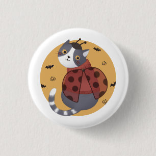 Halloween-Illustration: Marienkäfer-Katze Button
