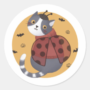 Halloween-Illustration: Marienkäfer-Katze Runder Aufkleber