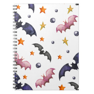 Halloween-Illustration mit Fledermäusen und Sterne Notizblock