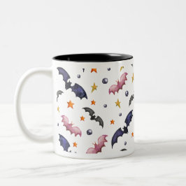 Halloween-Illustration mit Fledermäusen und Sterne Zweifarbige Tasse
