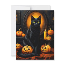 Halloween-Illustration mit Katze und Kürbis