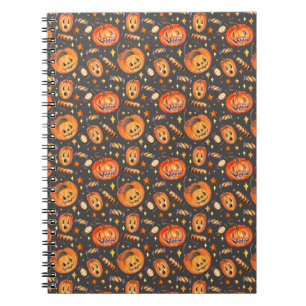Halloween-Illustration mit Kürbis und Süßigkeiten- Notizblock