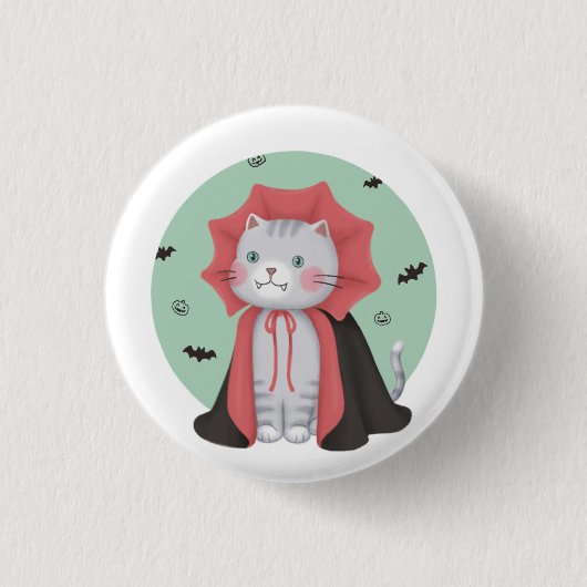 Halloween-Illustration: Vampirkatze Button (Vorderseite)