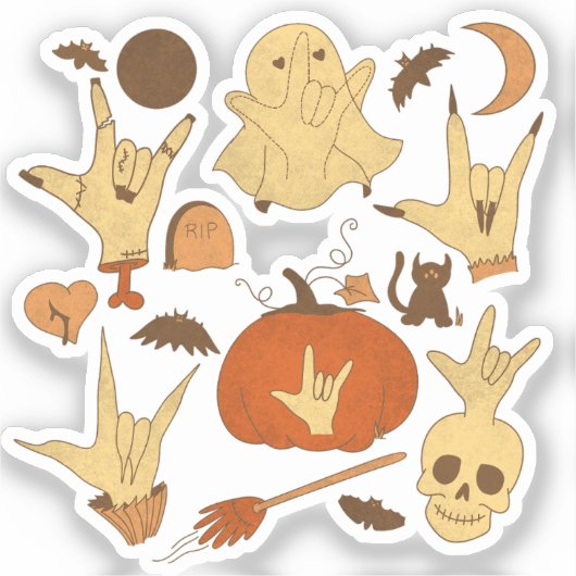 Halloween ILY - ASL Design Aufkleber (Vorderseite)
