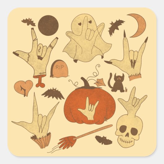 Halloween ILY - ASL Design Quadratischer Aufkleber (Vorderseite)