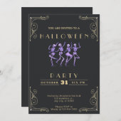Halloween im Chalkboard Black & Gold Lila Skelette Einladung (Vorne/Hinten)