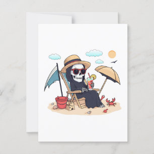 Halloween im Sommer – Sensenmann am Strand Postkarte