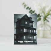 Halloween im Spuk Schwarz-Weiß-Haus Postkarte (Stehend Vorderseite)