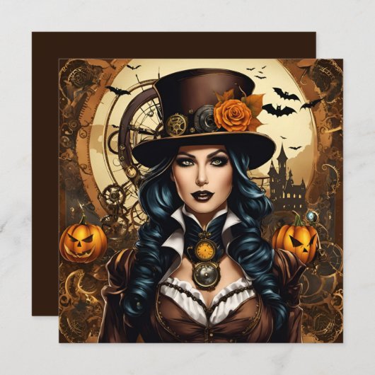 Halloween im Steampunkstil Einladung (Vorne/Hinten)