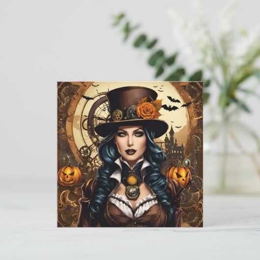 Halloween im Steampunkstil Einladung (Stehend Vorderseite)