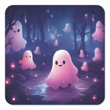 Halloween im Wald Niedliche rosa Geister