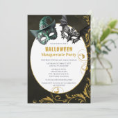 Halloween Imitats Glitzer Masquerade KostümParty Einladung (Stehend Vorderseite)