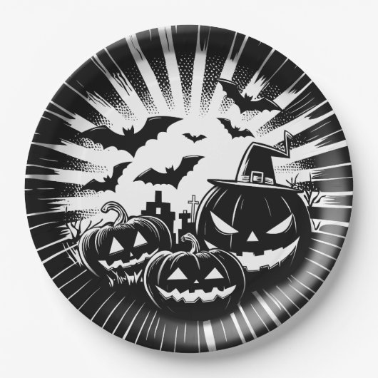 Halloween in black and white pappteller (Vorderseite)