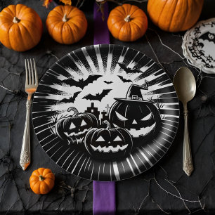 Halloween in black and white pappteller