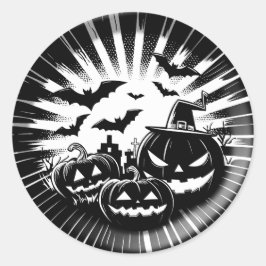 Halloween in black and white runder aufkleber