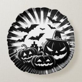 Halloween in black and white rundes kissen