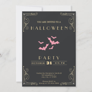 Halloween in der Halbpension Schwarz & Gold Pink B Einladung