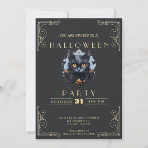 Halloween in der Schwarz-Gold-Schwarz-Katze Einladung