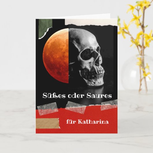 Halloween in deutscher Süßigkeiten oder Sours mit  Karte (Gelbe Blume)