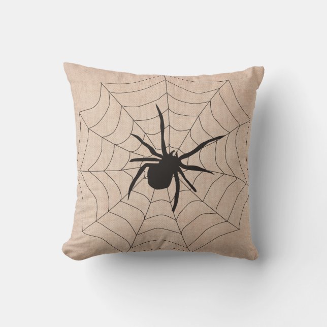 Halloween in einem Web Spider Burlap Kissen (Vorderseite)