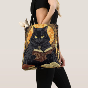 Halloween in Hardcover: Eine Katze liest Bücher Tasche