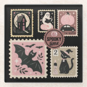 Halloween in Pink Postal Briefmarke Kat Pumpkin Ba Glasuntersetzer (Vorderseite)