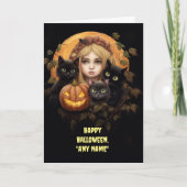 Halloween Individuelle Name Niedliche Schwarze Kat Karte (Vorderseite)
