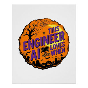 Halloween-Ingenieur liebt AI Vintage-Vektordesign_ Poster