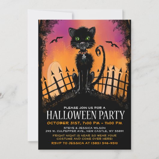 Halloween Invite - Beängstigende Katze auf dem Fri Einladung (Vorderseite)