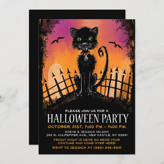 Halloween Invite - Beängstigende Katze auf dem Fri Einladung (Vorne/Hinten)